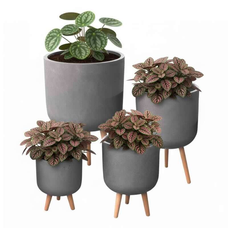 กระถางไฟเบอร์ซีเมนต์พร้อมขาไม้ ARTGARDEN & DECOR PFCL-0029BGR DIA 37*37*61 CM. สีเทา_2